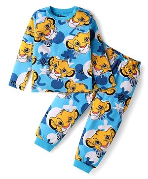Babyhug Disney Full Sleeves Nightsuit Set With Simba Graphics - Blue