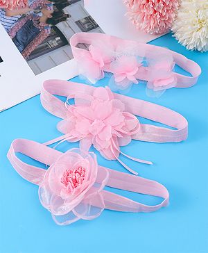Babyhug Free Size Headbands With Floral Applique Pack Of 3 - Light Pink