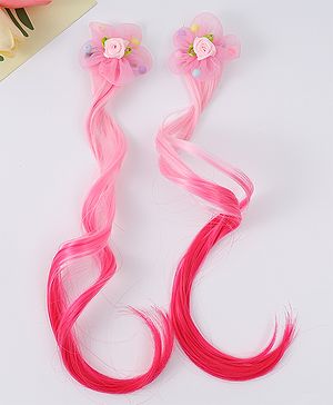 Babyhug Floral Clip Hair Extensions Pack of 2 - Light Pink & Dark Pink