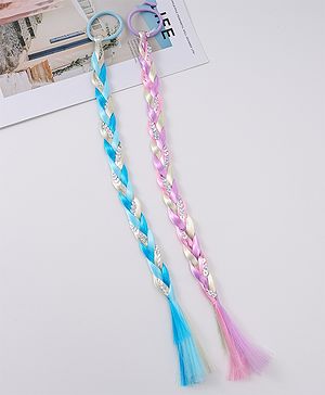 Pine Kids Free Size Braided Hair Extensions Pack of 2 - Blue & Pink