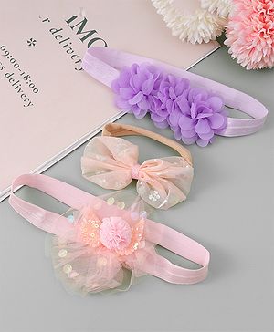 Babyhug Free Size Headbands With Floral & Bow Applique - Pink & Purple