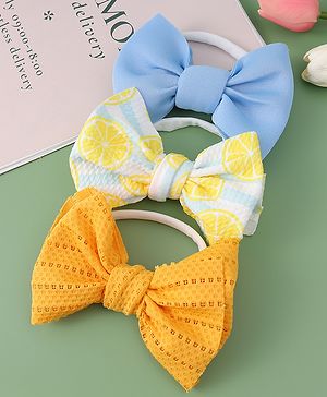 Babyhug Free Size Headbands With Bow Applique Pack of 3- Yellow & Blue