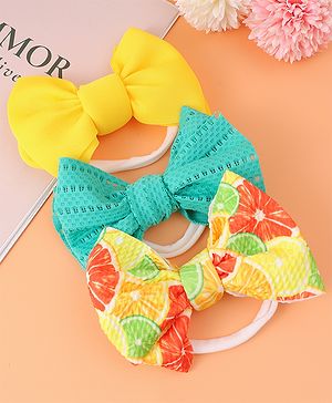 Babyhug Free Size Headbands with Bow Applique Pack of 3 - Yellow & Blue