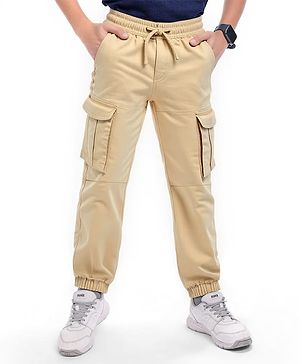 Pine Kids Cotton Woven Full Length  Solid Color Trouser with Pocket - Beige