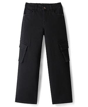 Pine Kids Full Length Washed Denim Jeans with Cargo Pockets - Black