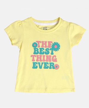 MINI KLUB Cotton Half Sleeves Typography Printed Top - Yellow
