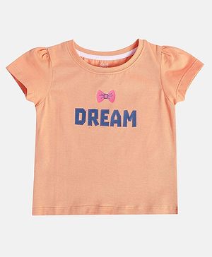 MINI KLUB Cotton Half Sleeves Typography Printed Top - Coral