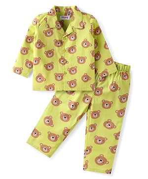 Babyhug Cotton Knit Full Sleeves Night Suit with Animal Print - Light Green