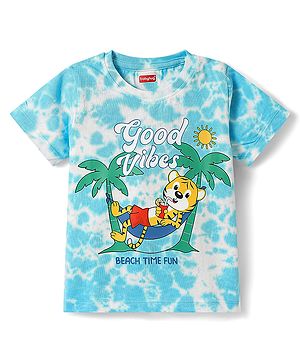 Babyhug Cotton Knit Half Sleeves T-Shirt With Animal & Tie & Dye Print - Light Blue