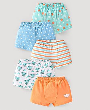Babyhug Single Jersey Knit Trunks with Animal Star Print & Stripes Pack of 5 - Multicolor