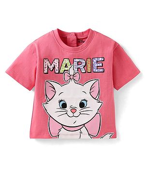 Babyhug Disney Single Jersey Knit Half Drop Shoulder Sleeves T-Shirts with Marie Graphic - Pink