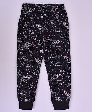 Kiwi Cotton Knit Space Theme Printed Track Pant - Black