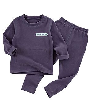 Little Surprise Box Cotton Full Sleeves Logo Printed Thermal Wear Set - Navy Blue