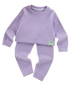 Little Surprise Box Cotton Full Sleeves Logo Patch Detailed Thermal Wear Set - Purple