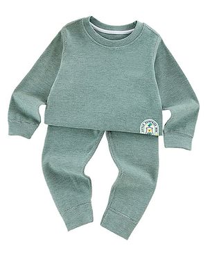 Little Surprise Box Cotton Full Sleeves Logo Patch Detailed Thermal Wear Set - Green