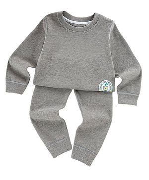 Little Surprise Box Cotton Full Sleeves Logo Patch Detailed Thermal Wear Set - Grey