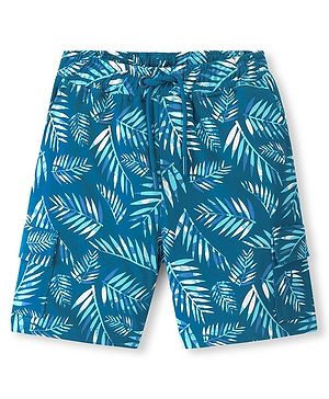 Pine Kids Looper Above Knee Length Leaves Printed Shorts - Blue