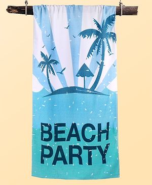 Pine Kids Terry Knit Towel with Beach Theme Print L 121 x B 60 cm - Light Blue