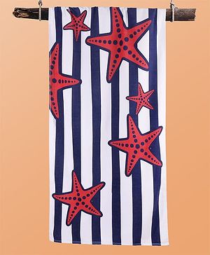 Pine Kids Terry Knit Towel with Star Print L 121 x B 60 cm - White & Red