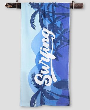 Pine Kids Terry Woven Bath Towel with Text & Coconut Tree Print L 122 x B 60 cm - Blue
