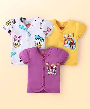 Babyhug Disney Interlock Knit Half Sleeves Jhablas With Minnie & Friends Graphics Pack of 3 - Purple White & Yellow