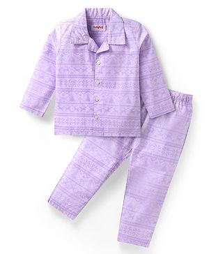 Babyhug Cotton Woven Full Sleeves Printed Night Suit - Purple