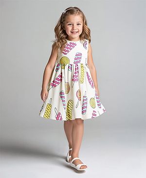 Bonfino Cotton Knit Sleeveless Dress with Popsicle Print - Off White