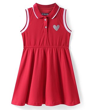 Pine Kids Cotton Knit Sleeveless Collared Dress with Foil Heart Print - Red