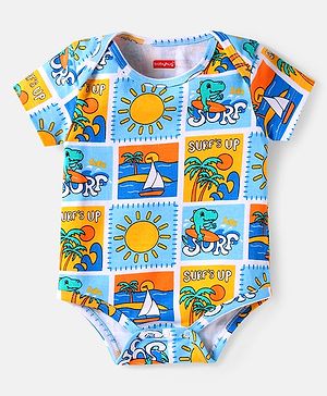 Babyhug Interlock Knit Full Sleeves Onesie With Dino & Beach Theme Print - Light Blue