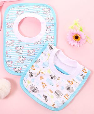 Babyhug 100 % Cotton Pullover Bibs Jungle Print Pack of 2 - Blue & Pink