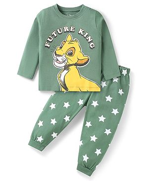 Babyhug Disney Single Jersey Knit Full Sleeves Night Suit with Simba Graphic - Green