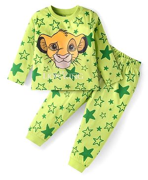 Babyhug Disney Single Jersey Knit Full Sleeves Night Suit with Simba Graphic - Limegreen