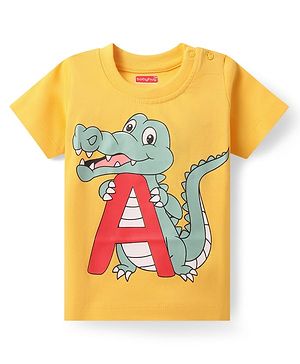 Babyhug Cotton Knit Half Sleeves T-Shirt With Crocodile Print - Yellow