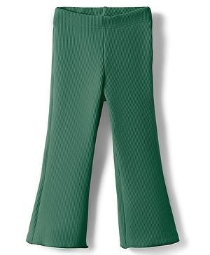 Kookie Kids Knit Full Length Wide Leg Solid Pant With Rib & Stretch - Green