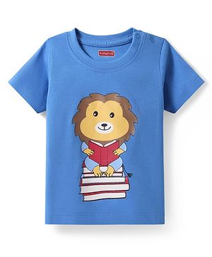 Babyhug Cotton Knit Half Sleeves T-Shirt With Lion Print - Blue