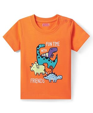 Babyhug Cotton Knit Half Sleeves T-Shirt with Animal Print - Orange