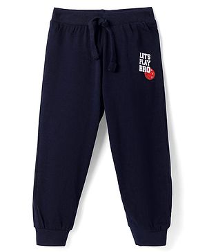 Babyhug Single Jersey Knit Full Length Lounge  Pants With Sport Text Print - Navy Blue