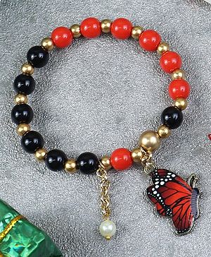 Asthetika Christmas Theme Butterfly Detailed Beaded Bracelet - Red & Black