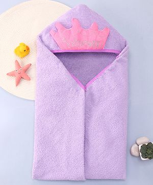 Babyhug Cotton Knit Hooded Wrapper With Princess Print L 73 x B 73 cm - Lilac