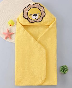 Babyhug Terry Woven Hooded Wrapper with Lion Embroidery  L 76.2 x B 76.2 cm - Yellow