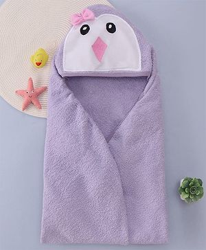 Babyhug Terry Woven Hooded Wrapper with Owl Embroidery & Bow Applique L 76.2 x B 76.2 cm - Lilac