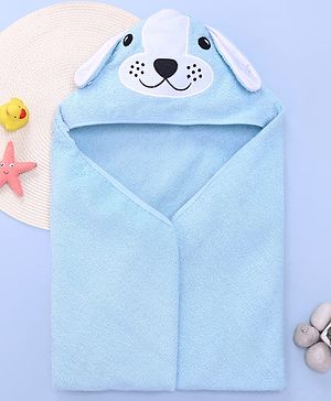 Babyhug Terry Woven Hooded Towel with Bunny Applique L 76.2 x B 76.2 cm - Light Blue