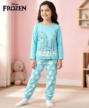 HoneyHap Disney Single Jersey Knit
                              Full Sleeves Night Suit With Elsa Graphics
                              - Light Blue