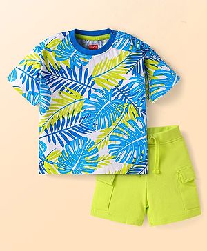 Babyhug Single Jersey Knit Half Sleeves T-Shirt & Shorts Set with Tropical Theme Print - Limegreen