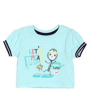 MINI KLUB Cotton Half Sleeves Lets Play Text Printed Top - Mint