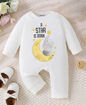 KNITROOT New Born Theme Full Sleeves A Star Is Born Text Printed Romper - White