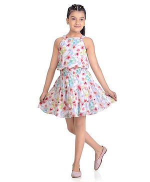 Tiny Girl Sleeveless Floral Printed Smock Detailed Dress - Pink