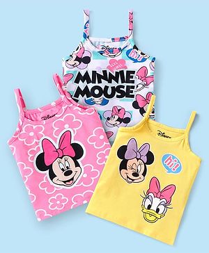 Babyhug Disney Lycra Knit Singlet Sleeves Slips With Minnie Mouse Graphics Pack of 3 - Yellow Pink & White