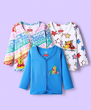 Babyhug Interlock Knit Full Sleeves Jhablas With Winnie The Pooh Graphics Pack Of 3 - Blue & White