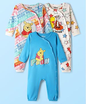 Babyhug Disney Interlock Knit Full Sleeves Rompers With Winnie The Pooh Graphics Pack of 3 - Multicolor